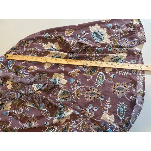 Chico's Blouse Women's 4 XXL Jacobean Bouquet Floral Pleated Ruffle Long Sleeve - Picture 7 of 12